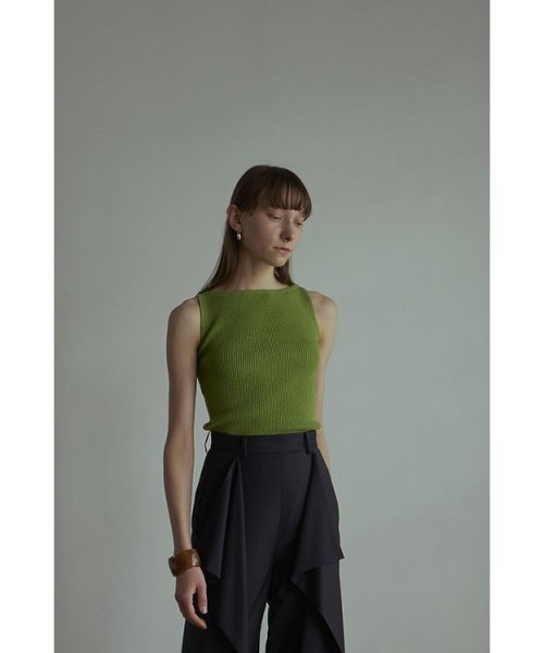 CLANE(クラネ)/BOAT NECK NO SLEEVE KNIT TOPS/GREEN