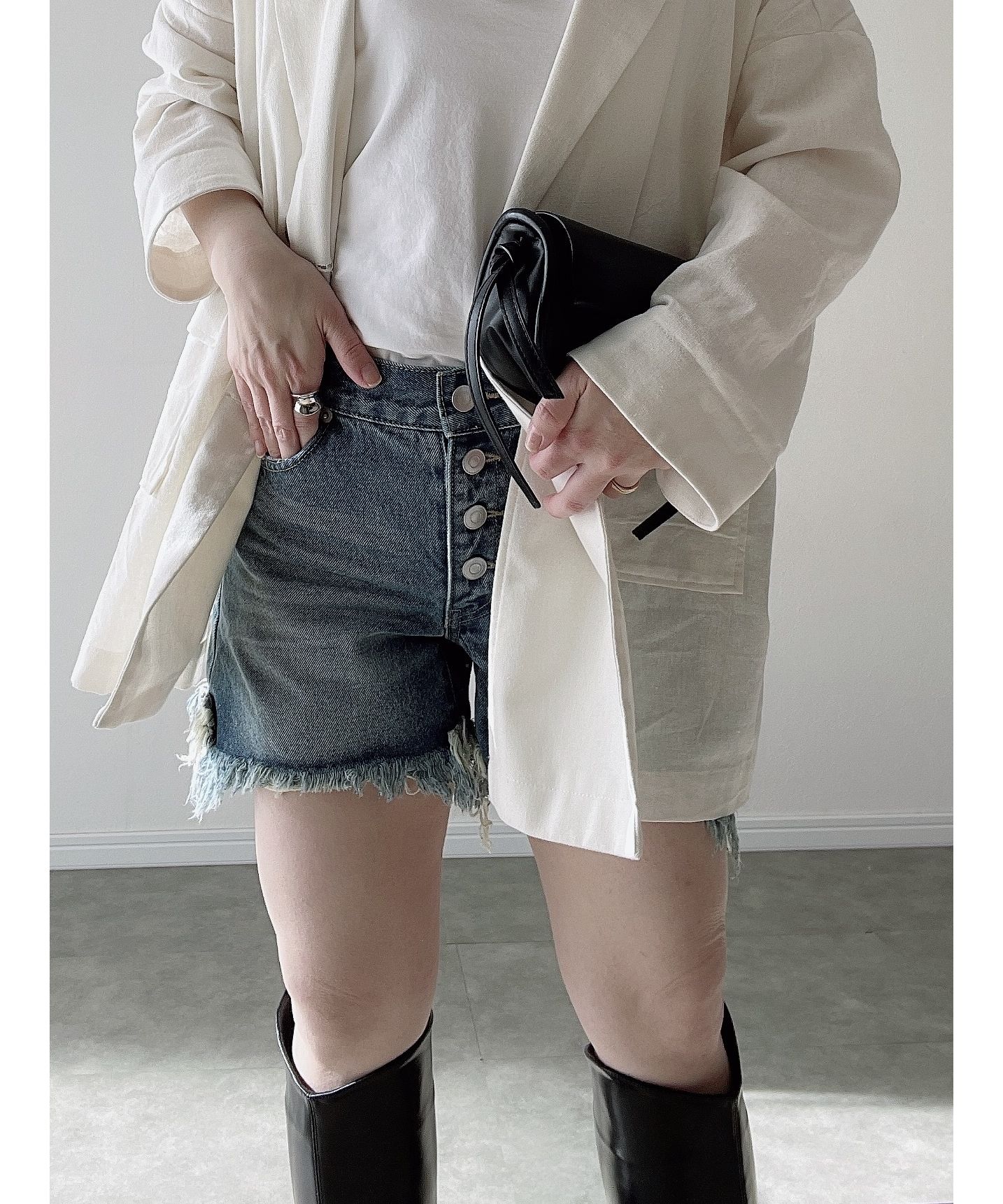 裾フリンジデニムショートパンツ 低身長向け メッケ Mekke Magaseek