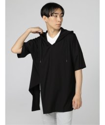 semanticdesign(セマンティックデザイン)/アシメカッティング キーネック ルーズ半袖Tパーカー 半袖 メンズ Tシャツ カットソー カジュアル インナー ビジネス ギフト プレゼント/ブラック