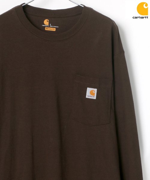 marukawa shonan(marukawa shonan)/【Carhartt/カーハート】USサイズ 無地 ポケット付き ピスネーム 長袖Tシャツ/ビッグシルエット オーバーサイズ ユニセックス/ダークブラウン