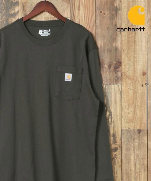 marukawa shonan(marukawa shonan)/【Carhartt/カーハート】USサイズ 無地 ポケット付き ピスネーム 長袖Tシャツ/ビッグシルエット オーバーサイズ ユニセックス/オリーブ