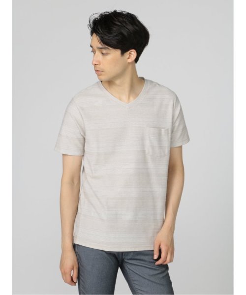 semanticdesign(セマンティックデザイン)/シャドーボーダー Vネック半袖Tシャツ/ホワイト