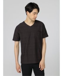 semanticdesign(セマンティックデザイン)/シャドーボーダー Vネック半袖Tシャツ/ブラック