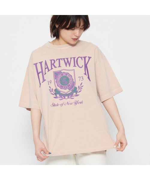 Spiritoso(スピリトーゾ)/HARTWICK カレッジロゴピグメントTシャツ/ライトピンク