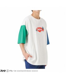 MAC HOUSE(men)(マックハウス（メンズ）)/Smurf スマーフ 刺繍オーバーTシャツ 2515031－A/ホワイト×グリーン
