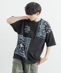 Rocky Monroe(ロッキーモンロー)/Tシャツ 半袖 メンズ レディース カットソー バンダナ柄 プリント クルーネック カジュアル ストリート ルーズ ビッグシルエット オーバーサイズ リラックス/ブラック系1