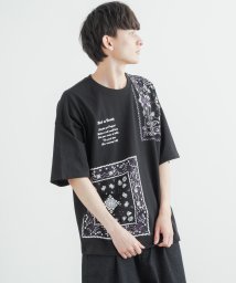 Rocky Monroe(ロッキーモンロー)/Tシャツ 半袖 メンズ レディース カットソー バンダナ柄 プリント クルーネック カジュアル ストリート ルーズ ビッグシルエット オーバーサイズ リラックス/ブラック