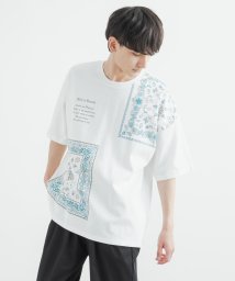 Rocky Monroe(ロッキーモンロー)/Tシャツ 半袖 メンズ レディース カットソー バンダナ柄 プリント クルーネック カジュアル ストリート ルーズ ビッグシルエット オーバーサイズ リラックス/ホワイト