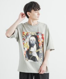 Rocky Monroe(ロッキーモンロー)/Tシャツ 半袖 メンズ レディース モナリザ コラージュ グラフィック プリント 個性的 ルーズ ビッグシルエット オーバーサイズ カジュアル ストリート イン/カーキ