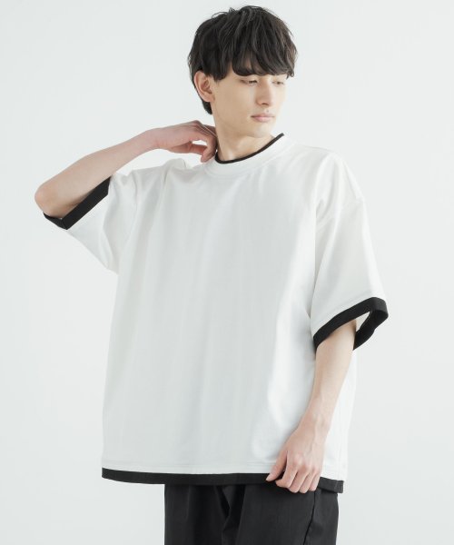 半袖tシャツ メンズ レディース 日本製 5分袖 ハーフスリーブ 国産 レイヤード 重ね着風 無地 シンプル 綿 コットン カジュアル ビッグシルエット オーバ ロッキーモンロー Rocky Monroe Magaseek