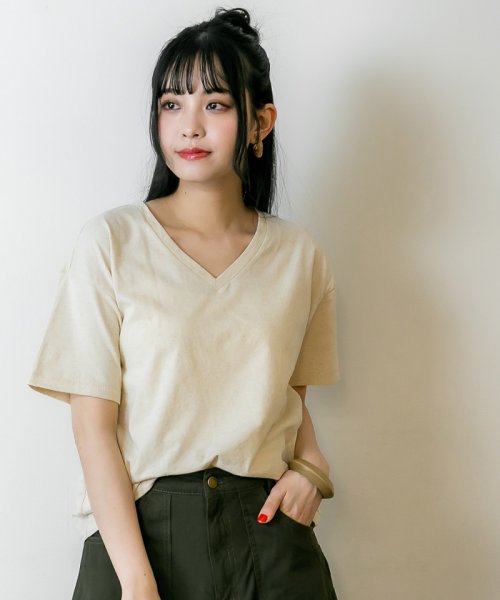 セール アットワン Atone コットンリネンvネックtシャツ ハーフ スリーブ カットソー 半端袖 半袖 ブイネック V首 Tシャツ 春コーデ レディース カジュアル 綿 ビッグサイズ 体型 Magaseek