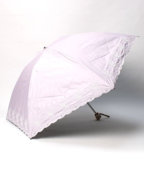 LANVIN Collection(umbrella)(ランバンコレクション（傘）)/晴雨兼用折りたたみ日傘　”フラワー刺繍”/ピンク