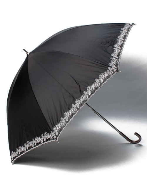 LANVIN Collection(umbrella)(ランバンコレクション（傘）)/晴雨兼用日傘　”ローズオーガンジーカットワーク”/ブラック