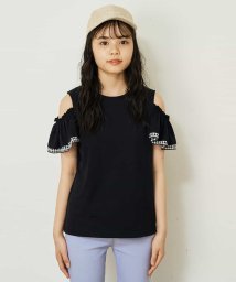 a.v.v(KID'S)(アー・ヴェ・ヴェキッズ)/[100－130]袖フリルオフショルダーTシャツ/ブラック