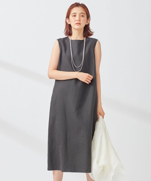 NIJYUSANKU（LARGE SIZE）(２３区（大きいサイズ）)/【WEB/一部店舗限定】LIBECO THICK ノースリーブ ワンピース/ブラック系