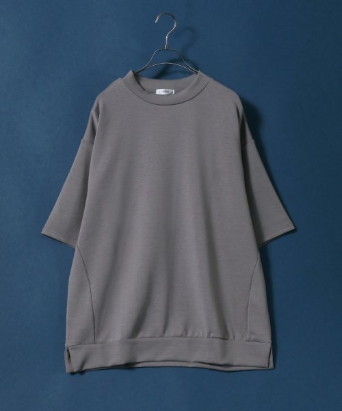 ANPAS(ANPAS)/【ANPAS】シルケットポンチ ビッグシルエット モックネック 5分袖 Tシャツ トレーナー/カーキ