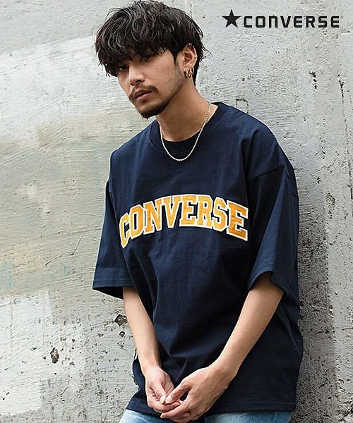 SB Select(エスビーセレクト)/CONVERSE カレッジロゴ刺繍クルーネック半袖Tシャツ コンバース Tシャツ メンズ ブランド カジュアル おしゃれ ファッション 半袖 スニーカー 刺繍 /ネイビー