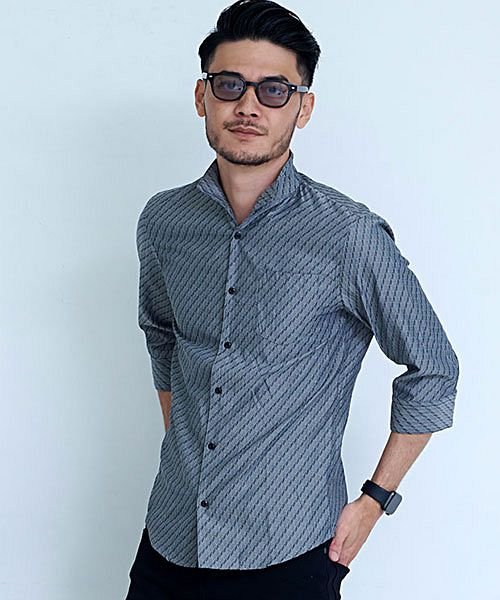 Cavaria ランダムヘリンボーンワイヤー入りイタリアンカラー7分袖シャツ メンズ ブランド 7分袖 七分袖 ストレッチ ヘリンボーン柄 イタリアンカラー 立 キャバリア Cavaria Magaseek
