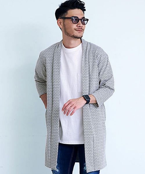 Cavaria シェブロン柄7分袖ショールガウン メンズ カーディガン ブランド おしゃれ ファッション 7分袖 七分袖 春 夏 薄手 細身 タイト ショールカ キャバリア Cavaria Magaseek