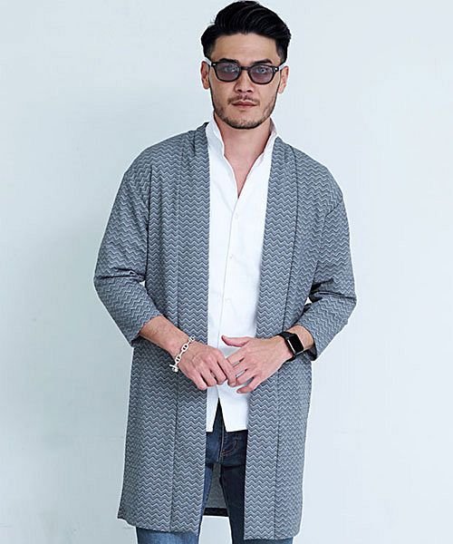 Cavaria シェブロン柄7分袖ショールガウン メンズ カーディガン ブランド おしゃれ ファッション 7分袖 七分袖 春 夏 薄手 細身 タイト ショールカ キャバリア Cavaria Magaseek