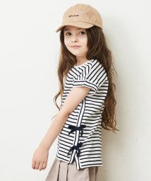 a.v.v(KID'S)(アー・ヴェ・ヴェキッズ)/[140－150]【毛玉になりにくい】サイドリボン半袖Tシャツ/ネイビーボーダー