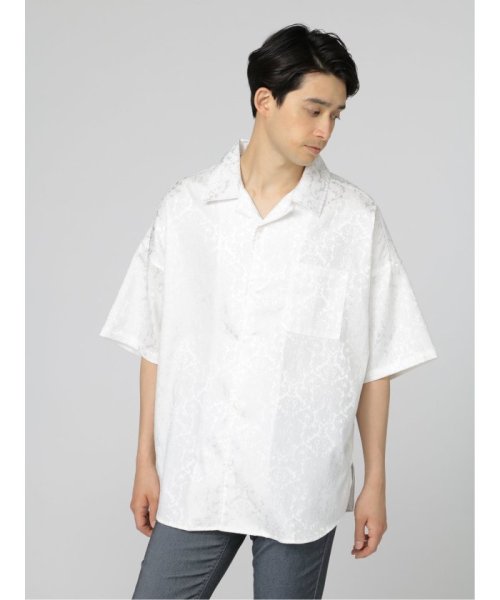 semanticdesign(セマンティックデザイン)/ジャガード オープンカラー半袖ルーズシャツ/ホワイト