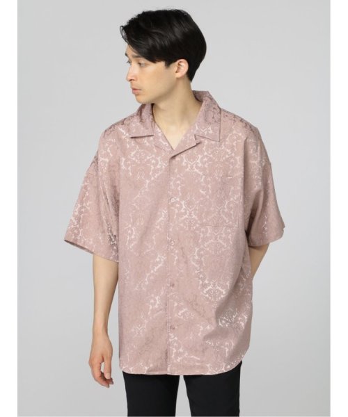 semanticdesign(セマンティックデザイン)/ジャガード オープンカラー半袖ルーズシャツ/ピンク