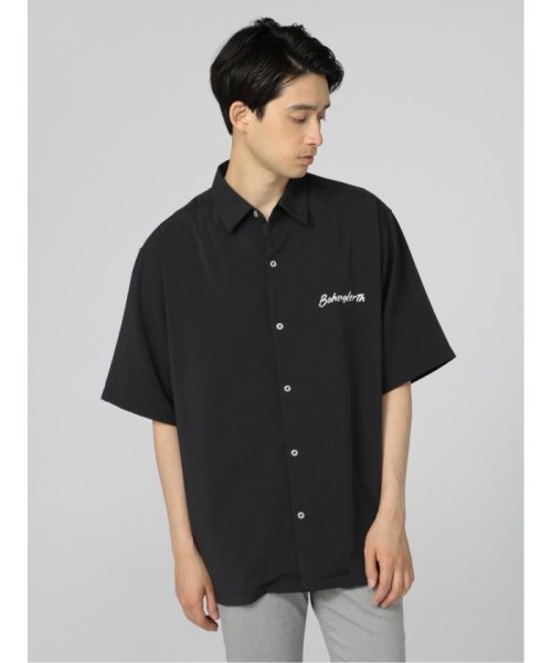 semanticdesign(セマンティックデザイン)/バック刺繍 オープンカラー半袖ルーズシャツ/ブラック