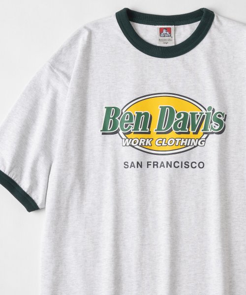 BEN DAVIS(BEN DAVIS)/【BEN　DAVIS/ベンデイビス】ショップロゴ リンガー 半袖Tシャツ/オーバルロゴTシャツ/ビッグシルエット/アッシュグレー