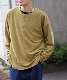 ZIP FIVE(ジップファイブ)/ワッフル クルー＆ヘンリー ビッグシルエット長袖Tシャツ/イエロー系1