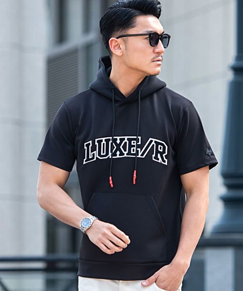 Luxe R ロゴワッペン刺繍入り半袖ポンチプルパーカー メンズ パーカー ブランド おしゃれ 大人 カジュアル メンズファッション 半袖 半袖tシャツ 半袖パ エスビーセレクト Sb Select Magaseek