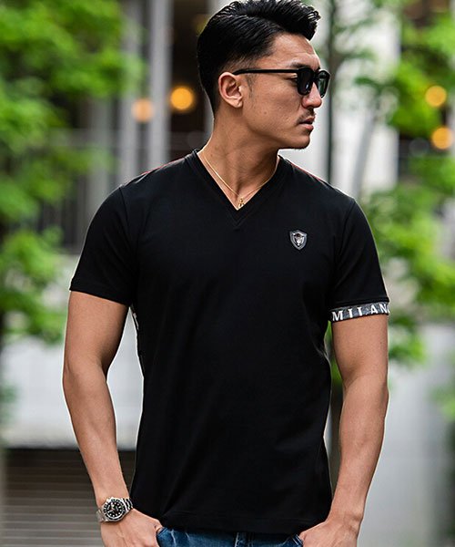 Viola メタリックプリントvネック半袖tシャツ メンズ ブランド おしゃれ 大人 半袖 トップス プリント インナー シンプル Vネック 代 30代 4 ヴィオラ Viola Magaseek