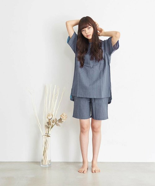 夏の粋な 和涼着 ルームウェア オーガニックコットン100 しじら織り レディース 甚平じんべえ パジャマ じんべい 和服 寝巻き 普段着 浴衣 入院 着 着物 ディータ Dita Magaseek