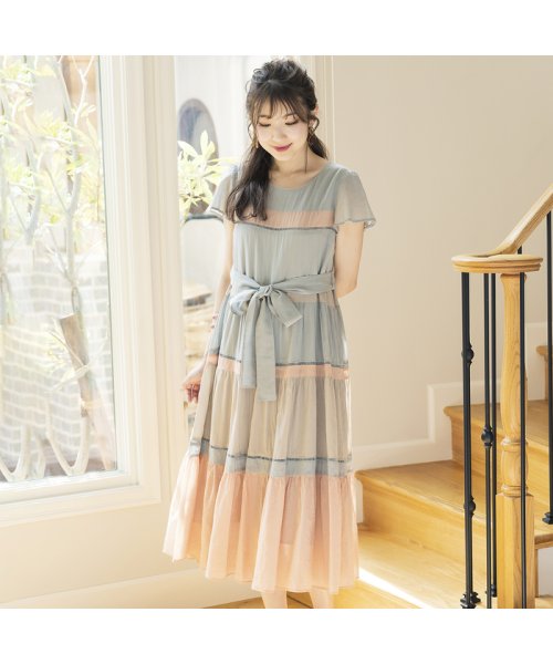 コットンシフォン配色ワンピース ローズティアラ Rose Tiara L Size Magaseek