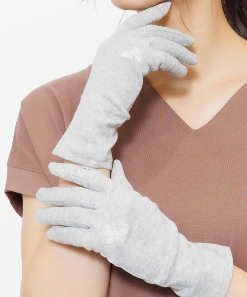 mili an deni(ミリアンデニ)/手袋 スマホ対応 抗菌手袋 レディース ワンポイント 刺繍/ライトグレー