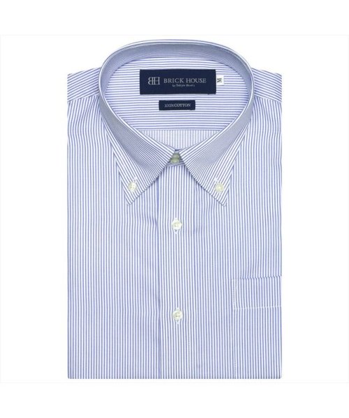 TOKYO SHIRTS(TOKYO SHIRTS)/形態安定 ドゥエボットーニ ボタンダウンカラー 綿100% 半袖ワイシャツ/ブルー