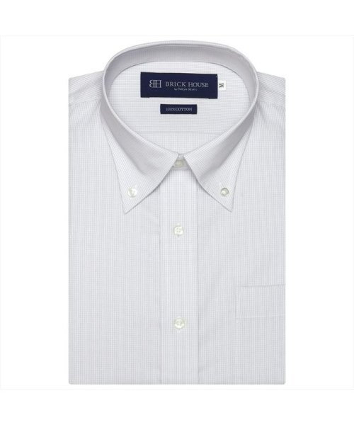 TOKYO SHIRTS(TOKYO SHIRTS)/形態安定 ボタンダウカラー 綿100% 半袖ビジネスワイシャツ/クロ・グレー