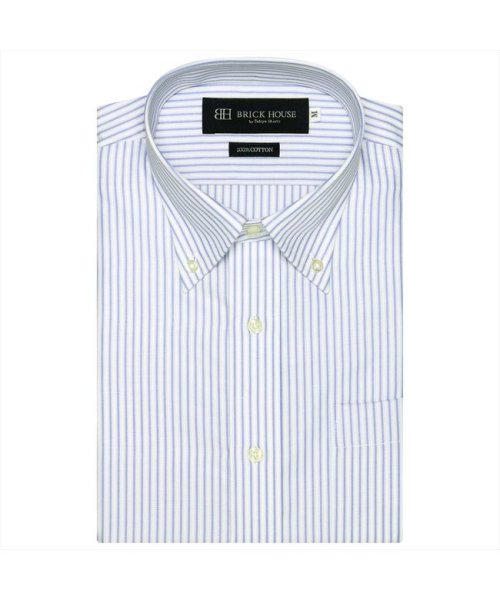 TOKYO SHIRTS(TOKYO SHIRTS)/形態安定 ドゥエボットーニ ボタンダウンカラー 綿100% 半袖ワイシャツ/ブルー