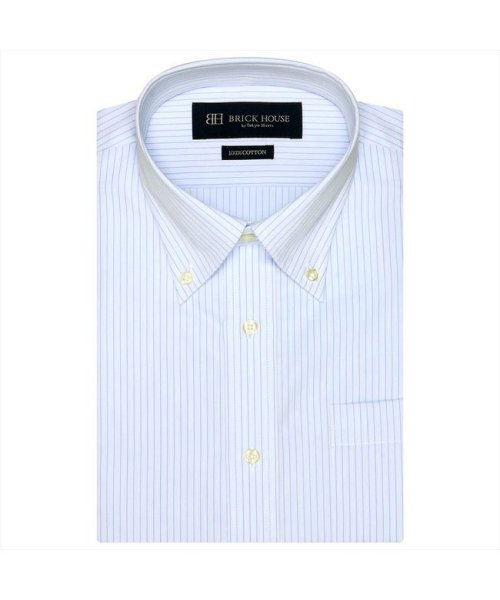 TOKYO SHIRTS(TOKYO SHIRTS)/形態安定 ボタンダウカラー 綿100% 半袖ビジネスワイシャツ/ブルー