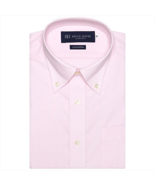 TOKYO SHIRTS(TOKYO SHIRTS)/形態安定 ボタンダウカラー 綿100% 半袖ビジネスワイシャツ/ピンク・レッド