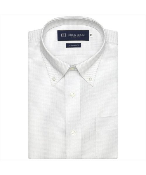 TOKYO SHIRTS(TOKYO SHIRTS)/形態安定 ボタンダウカラー 綿100% 半袖ビジネスワイシャツ/クロ・グレー