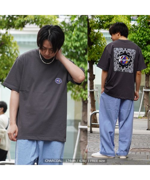 1111clothing(ワンフォークロージング)/Paragraph tシャツ パラグラフ 正規品 オーバーサイズ トップス 半袖 メンズ レディース カットソー バンダナ柄 ペイズリー バックプリント ホワイ/チャコールグレー