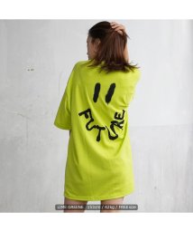 1111clothing(ワンフォークロージング)/オーバーサイズ tシャツ メンズ ビッグtシャツ レディース ビッグシルエット トップス 半袖 カットソー クルーネック ビッグt バックプリント スマイル ニ/グリーン