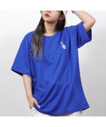 1111clothing(ワンフォークロージング)/オーバーサイズ tシャツ メンズ ビッグtシャツ レディース ビッグシルエット トップス 半袖 カットソー クルーネック ビッグt  LA ロゴ 刺繍 ワンポイ/ブルー