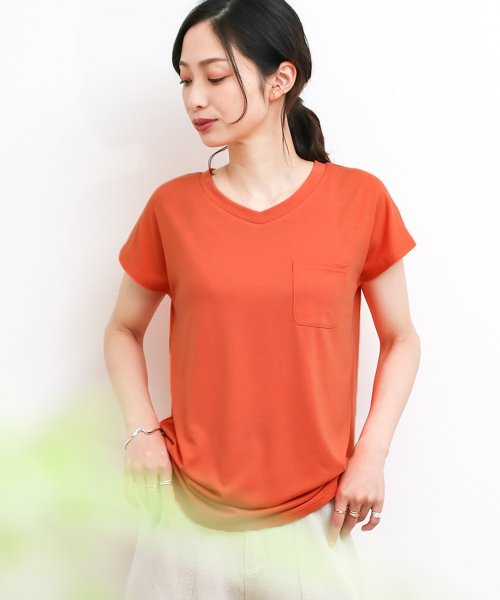 SocialGIRL(ソーシャルガール)/美ラインシンプルベーシックTシャツ/オレンジ