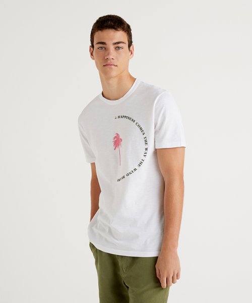 BENETTON (mens)(ベネトン（メンズ）)/フロントプリント半袖Tシャツ・カットソー/ホワイト