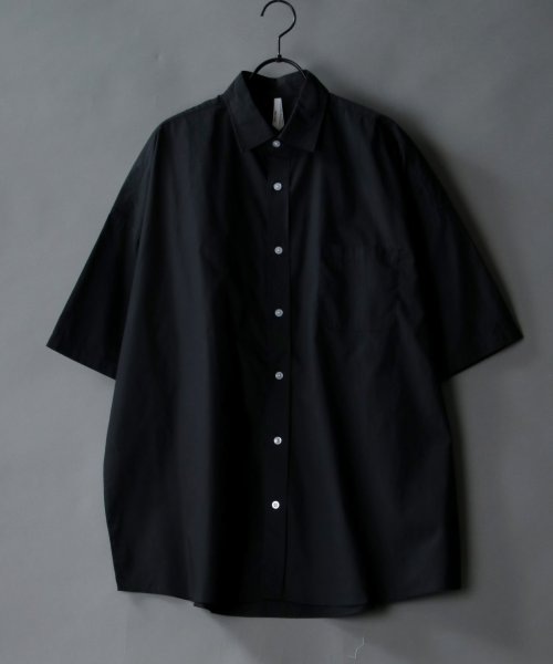 SITRY(SITRY)/★【SITRY】Oversize Drop shoulder broadcloth shirt/オーバーサイズ ドロップショルダー ブロード 半袖シャツ メンズ/ブラック