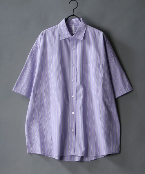 SITRY(SITRY)/★【SITRY】Oversize Drop shoulder broadcloth shirt/オーバーサイズ ドロップショルダー ブロード 半袖シャツ メンズ/パープル