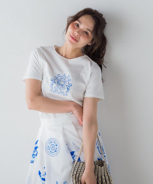 Viaggio Blu(ビアッジョブルー)/アルビニオーガニックポンチレース刺繍Tシャツ≪洗濯機で洗える≫/ホワイト