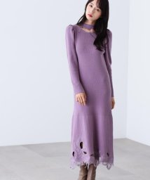 JILL by JILL STUART(ジル バイ ジル スチュアート)/カットワークシシュウリブニットワンピース/パープル